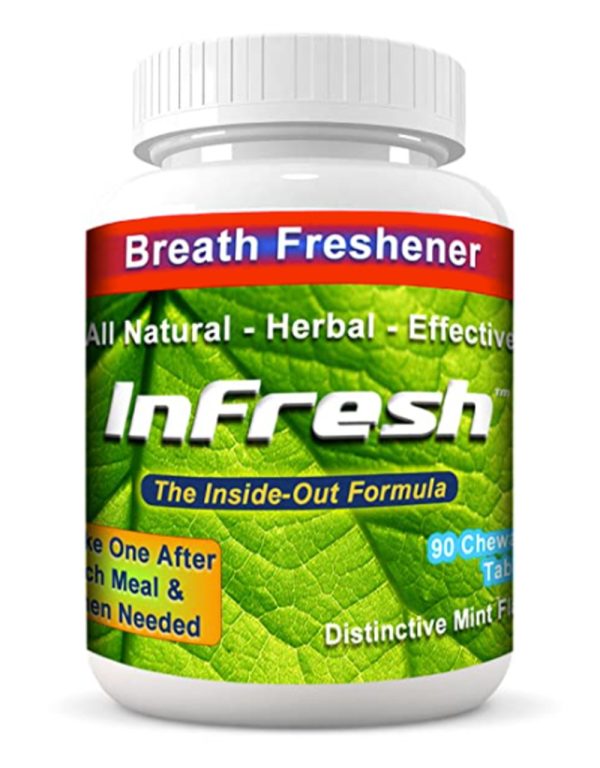 InFresh Bad Breath Chewable Tablets All Natural for Instant Inside-Out Freshness. Herbal Formula Contains Parsley, Mint, & Deodorizing Herbs. 30-Day Supply, 90 Tablets Mint Flavor