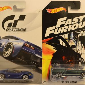 Hot Wheels 2 Cars Bundle ’14 Corvette Stingray Gran Turismo Series & ’67 Ford Mustang Fast & Furious Series 1:64 Scale Collectible Die Cast Model Car