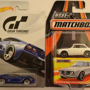 Hot Wheels 2 Cars Bundle ’14 Corvette Stingray Gran Turismo Series & MBX ’65 Alfa Romeo Giula Sprint GTA Best of Matchbox Series 1:64 Scale Collectible Die Cast Model Car