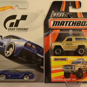 Hot Wheels 2 Cars Bundle ’14 Corvette Stingray Gran Turismo Series & MBX ’89 Chevy Blazer 4×4 Best of Matchbox Series 1:64 Scale Collectible Die Cast Model Car