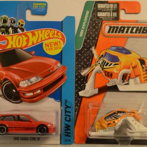 Hot Wheels   1990 Honda Civic EF Red 30/250 HW City Series & Matchbox MBX Wing Chiller 1:64 Scale Collectible Die Cast Model Car Bundle