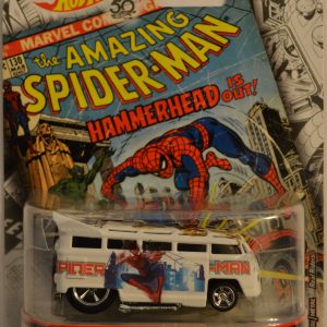Hot Wheels   21 Window VW Drag Bus White Custom-Made Real Rider Rubber Wheels Limited Edition Spider-Man Series 1:64 Scale Collectible Die Cast Model Car