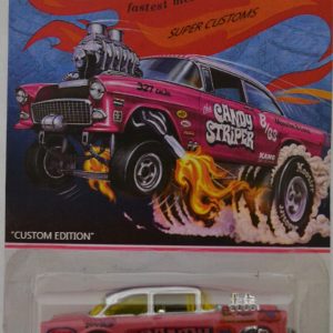 ’55 Chevy Bel Air Gasser Custom-Made Replica Hot Wheels with Real Rider Rubber Wheels Limited Edition Candy Striper Series 1:64 Scale Collectible Die Cast Model Car