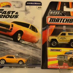 Hot Wheels 2 Cars Bundle ’67 Chevrolet Camaro Fast & Furious Series & MBX ’89 Chevy Blazer 4×4 Best of Matchbox Series 1:64 Scale Collectible Die Cast Model Car