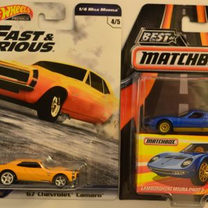 Hot Wheels 2 Cars Bundle ’67 Chevrolet Camaro SS Fast & Furious Series & MBX Lamborghini Miura P400 S Best of Matchbox Series 1:64 Scale Collectible Die Cast Model Car