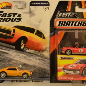 Hot Wheels 2 Cars Bundle ’67 Chevrolet Camaro Fast & Furious Series & MBX Porsche 914/6 Best of Matchbox Series 1:64 Scale Collectible Die Cast Model Car