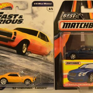 Hot Wheels 2 Cars Bundle ’67 Chevrolet Camaro Fast & Furious Series & MBX ’06 Bentley Continental GTE Best of Matchbox Series 1:64 Scale Collectible Die Cast Model Car