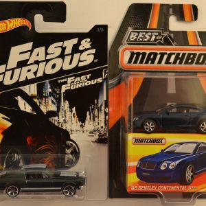 Hot Wheels 2 Cars Bundle ’67 Ford Mustang Fast & Furious Series & MBX ’06 Bentley Continental GTE Best of Matchbox Series 1:64 Scale Collectible Die Cast Model Car