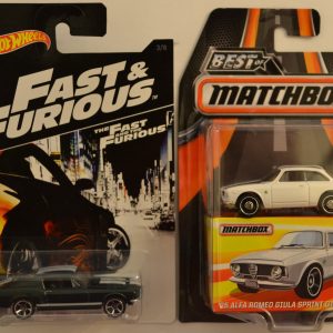 Hot Wheels 2 Cars Bundle ’67 Ford Mustang Fast & Furious Series & MBX ’65 Alfa Romeo Giula Sprint GTA Best of Matchbox Series 1:64 Scale Collectible Die Cast Model Car