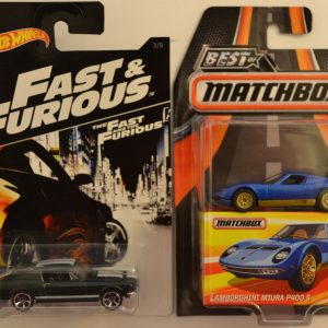 Hot Wheels 2 Cars Bundle ’67 Ford Mustang Fast & Furious Series & MBX Lamborghini Miura P400 S Best of Matchbox Series 1:64 Scale Collectible Die Cast Model Car