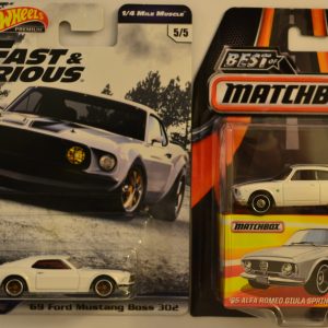 Hot Wheels 2 Cars Bundle ’69 Mustang Boss 302 Fast & ’65 Alfa Romeo Giula Sprint GTA Matchbox