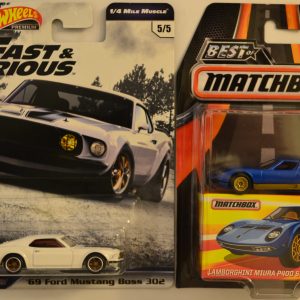 Hot Wheels 2 Cars Bundle ’69 Mustang Boss 302 Fast & Furious & Miura P400 S Best of Matchbox 1:64
