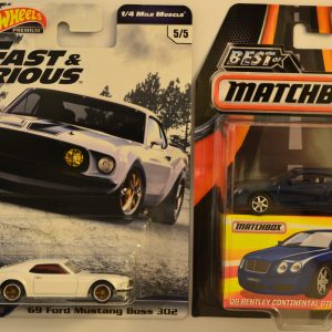 Hot Wheels 2 Cars Bundle ’69 Mustang Boss 302 Fast & Furious & ’06 Bentley GTE Best of Matchbox 1:64