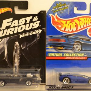 Hot Wheels 2 Cars Bundle ’70 Dodge Charger RT Fast & Furious Series & Lamborghini Diablo Virtual Collection Series 1:64 Scale Collectible Die Cast Model Car