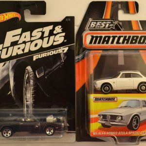 Hot Wheels 2 Cars Bundle ’70 Charger R/T Fast & Furious & ’65 Alfa Romeo Giula Matchbox 1:64 Scale