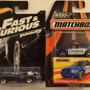 Hot Wheels 2 Cars Bundle ’70 Charger R/T Fast & Furious & Magnum Police Best of Matchbox 1:64 Scale
