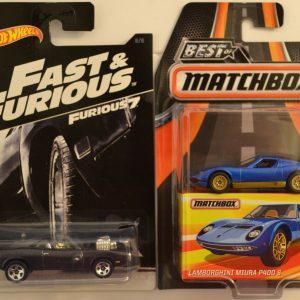 Hot Wheels 2 Cars Bundle ’70 Dodge Charger R/T Fast & Furious & Miura P400 S Best of Matchbox 1:64
