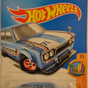 ’71 Datsun Bluebird 510 Wagon Blue #277 Custom-Made Hot Wheels with Real Rider Rubber Wheels HW Surf’s Up Series 1:64 Scale Collectible Die Cast Model Car