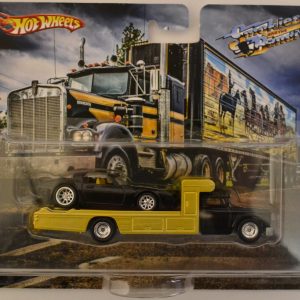 ’77 Pontiac Firebird & Retro RIG Black&Gold Custom-Made Hot Wheels with Real Rider Rubber Wheels Smokies and The Bandits Series 1:64 Scale Collectible Die Cast Model Car