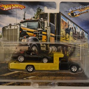 ’77 Pontiac Firebird & Retro RIG Black&Gold Custom-Made Hot Wheels with Real Rider Rubber Wheels Smokies and The Bandits Series 1:64 Scale Collectible Die Cast Model Car