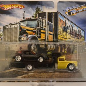 Hot Wheels ’77 Pontiac Firebird Black & Retro RIG Gold Cabine Custom-Made with Real Rider Rubber Wheels Smokies and The Bandits Series 1:64 Scale Collectible Die Cast Model Car