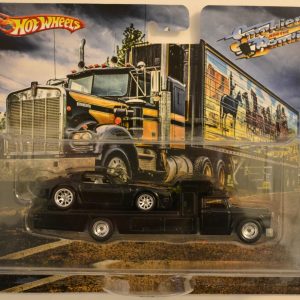 ’77 Pontiac Firebird Black & Retro RIG Black Cabine Custom-Made Hot Wheels with Real Rider Rubber Wheels Smokies and The Bandits Series 1:64 Scale Collectible Die Cast Model Car