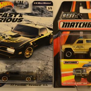 Hot Wheels 2 Cars Bundle ’77 Pontiac Firebird T/A Fast & Furious & ’89 Chevy Blazer Matchbox 1:64