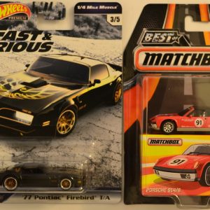 Hot Wheels 2 Cars Bundle ’77 Pontiac Firebird T/A Fast & Furious & Porsche 914/6 Matchbox 1:64