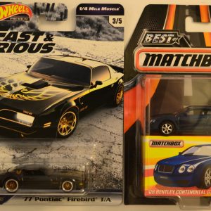 Hot Wheels 2 Cars Bundle ’77 Pontiac Firebird T/A Fast & Furious & ’06 Bentley GTE Matchbox