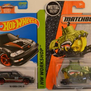 Hot Wheels Compatible ’90 Honda Civic EF Black 197/250 HW Workshop Series & Matchbox MBX Deep Diver 1:64 Scale Collectible Die Cast Model Car Bundle