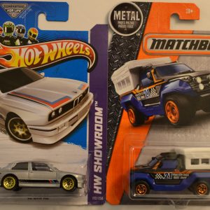 Hot Wheels Compatible ’92 BMW M3 Gray 172/250 HW Showroom Series & Matchbox MBX Travel Trecker 1:64 Scale Collectible Die Cast Model Car Bundle
