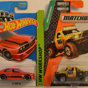 Hot Wheels Compatible ’92 BMW M3 Red 195/250 HW Showroom Series & Matchbox MBX Rock Shocker 1:64 Scale Collectible Die Cast Model Car Bundle