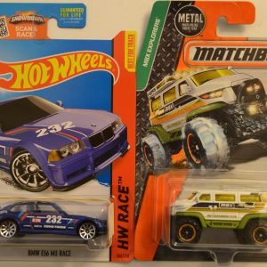 Hot Wheels   BMW E36 M3 Race Blue 146/250 HW Race Series & Matchbox MBX Vantom 1:64 Scale Collectible Die Cast Model Car Bundle