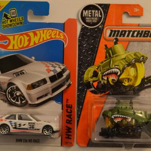 Hot Wheels   BMW E36 M3 Race White 169/250 HW Race Series & Matchbox MBX Deep Diver 1:64 Scale Collectible Die Cast Model Car Bundle