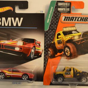 Hot Wheels   BMW M1 Red 1 of 8 HW 2015 BMW Series & Matchbox MBX Rock Shocker 1:64 Scale Collectible Die Cast Model Car Bundle