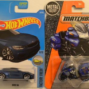 Hot Wheels   BMW M4 Blue 55/365 HW Factory Fresh Series & Matchbox MBX BMW R1200 RT-P 1:64 Scale Collectible Die Cast Model Car Bundle