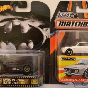 Hot Wheels 2 Cars Bundle Batmobile Batman Returns Retro Series & MBX ’65 Alfa Romeo Giula Sprint GTA Best of Matchbox Series 1:64 Scale Collectible Die Cast Model Car