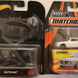 Hot Wheels 2 Cars Bundle Batwing Retro Series & MBX ’65 Alfa Romeo Giula Sprint GTA Best of Matchbox Series 1:64 Scale Collectible Die Cast Model Car