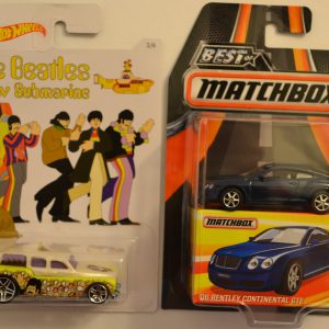Hot Wheels 2 Cars Bundle Cockney Cab 2 The Beatles Submarine Series & MBX ’06 Bentley Continental GTE Best of Matchbox Series 1:64 Scale Collectible Die Cast Model Car