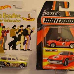 Hot Wheels 2 Cars Bundle Cockney Cab 2 The Beatles Submarine Series & MBX Porsche 914/6 Best of Matchbox Series 1:64 Scale Collectible Die Cast Model Car