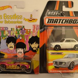 Hot Wheels 2 Cars Bundle Fast Felion The Beatles & ’65 Alfa Romeo Giula Sprint GTA Matchbox 1:64