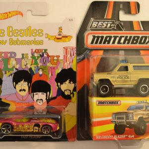 Hot Wheels 2 Cars Bundle Fast Felion The Beatles Submarine Series & MBX ’89 Chevy Blazer 4×4 Best of Matchbox Series 1:64 Scale Collectible Die Cast Model Car