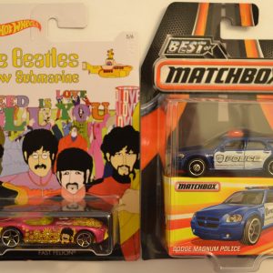 Hot Wheels 2 Cars Bundle Fast Felion The Beatles & Dodge Magnum Police Best of Matchbox 1:64 Scale