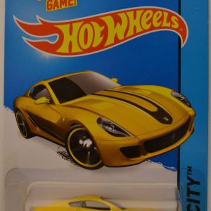 Ferrari 599 GTB Fiorano Yellow Custom-Made Hot Wheels with Real Rider Rubber Wheels HW City Series 1:64 Scale Collectible Die Cast Model Car