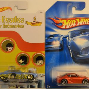 Hot Wheels 2 Cars Bundle Fish’d N Chip’d The Beatles Submarine Series & Porsche Cayman S 2007 First Edition Series 1:64 Scale Collectible Die Cast Model Car