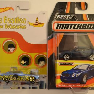 Hot Wheels 2 Cars Bundle Fish’d N Chip’d The Beatles Submarine Series & MBX ’06 Bentley Continental GTE Best of Matchbox Series 1:64 Scale Collectible Die Cast Model Car