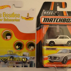 Hot Wheels 2 Cars Bundle Fish’d N Chip’d The Beatles Submarine Series & MBX ’65 Alfa Romeo Giula Sprint GTA Best of Matchbox Series 1:64 Scale Collectible Die Cast Model Car