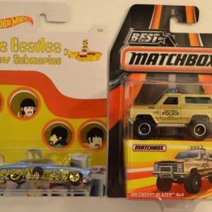 Hot Wheels 2 Cars Bundle Fish’d N Chip’d The Beatles Submarine Series & MBX ’89 Chevy Blazer 4×4 Best of Matchbox Series 1:64 Scale Collectible Die Cast Model Car