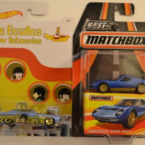Hot Wheels 2 Cars Bundle Fish’d N Chip’d The Beatles Submarine Series & MBX Lamborghini Miura P400 S Best of Matchbox Series 1:64 Scale Collectible Die Cast Model Car