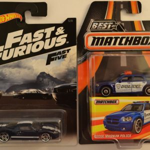 Hot Wheels 2 Cars Bundle Ford GT-40 Fast & Furious & Dodge Magnum Police Best of Matchbox 1:64 Scale